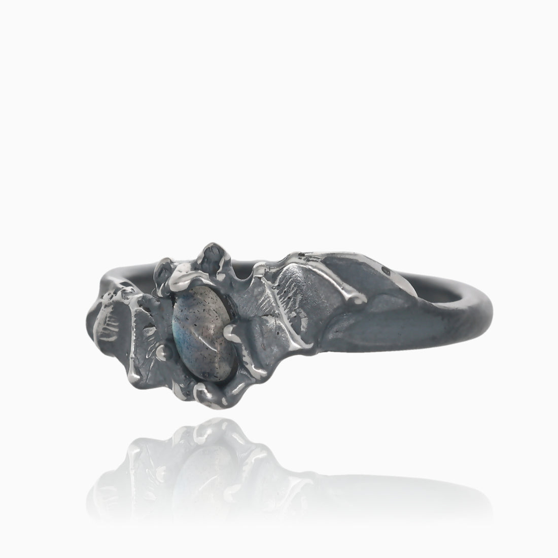 Black Silver Bat Ring in Labradorite