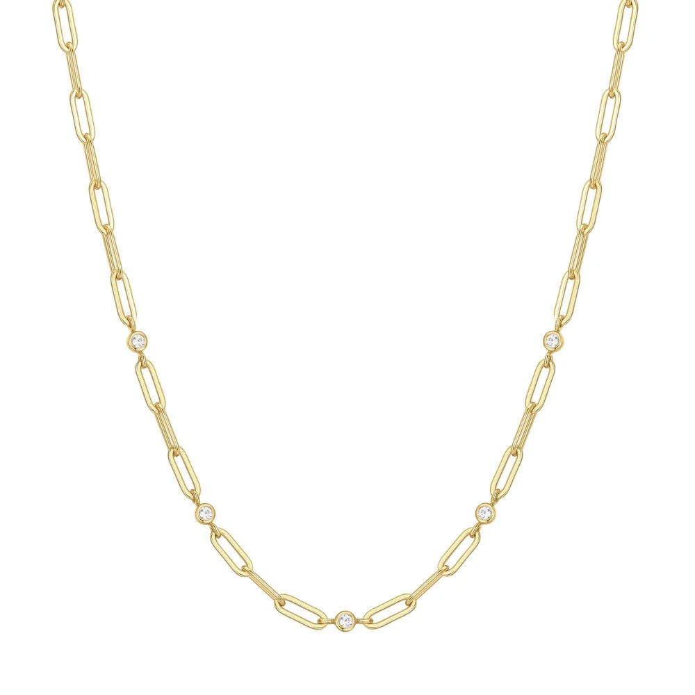 Bezel Station Paper Clip Chain Necklace