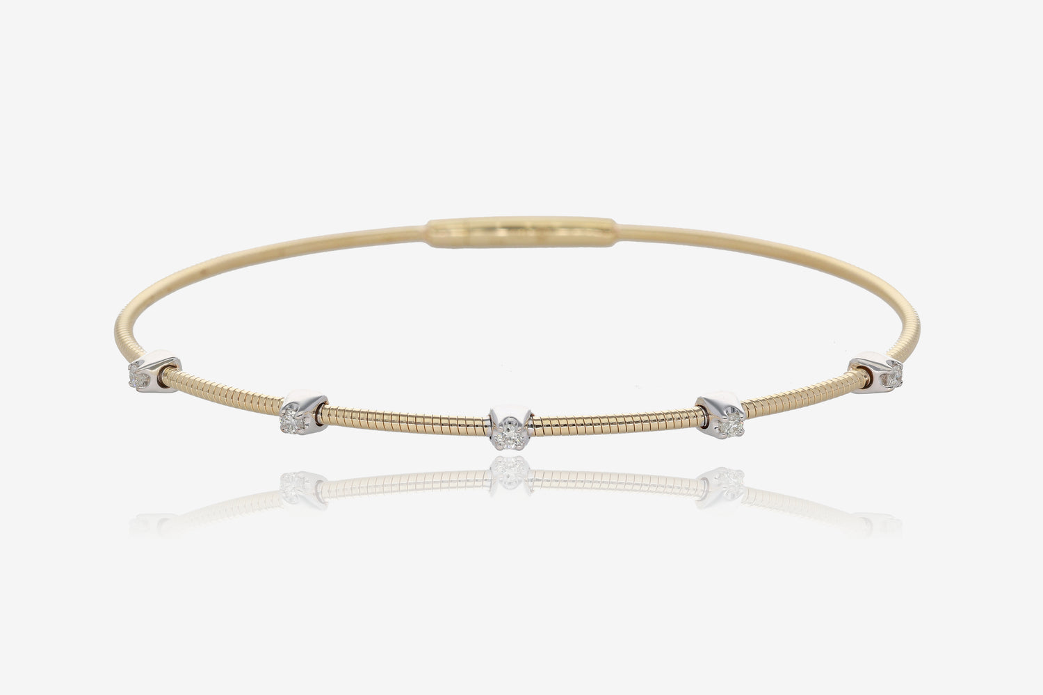 Two Tone Minimal Diamond Flex Bangle in 14K Yellow Gold