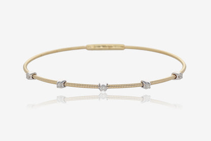 Two Tone Minimal Diamond Flex Bangle in 14K Yellow Gold