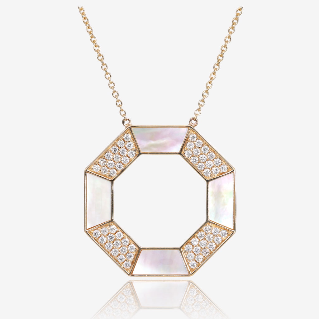 Mother of Pearl and Diamond Octagon Necklace