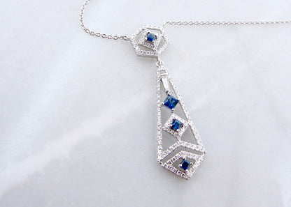 .48ct TDW Diamond &amp; .33CTW Blue Sapphire White Gold