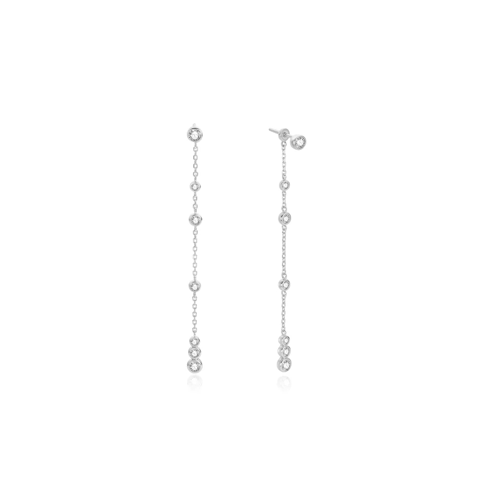 Silver Cascade Station Drop Stud Earrings