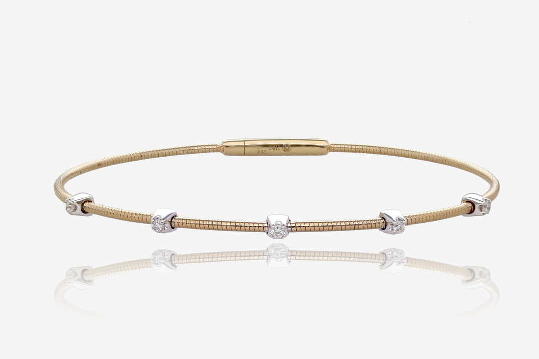 Two Tone Minimal Diamond Flex Bangle in 14K Yellow Gold