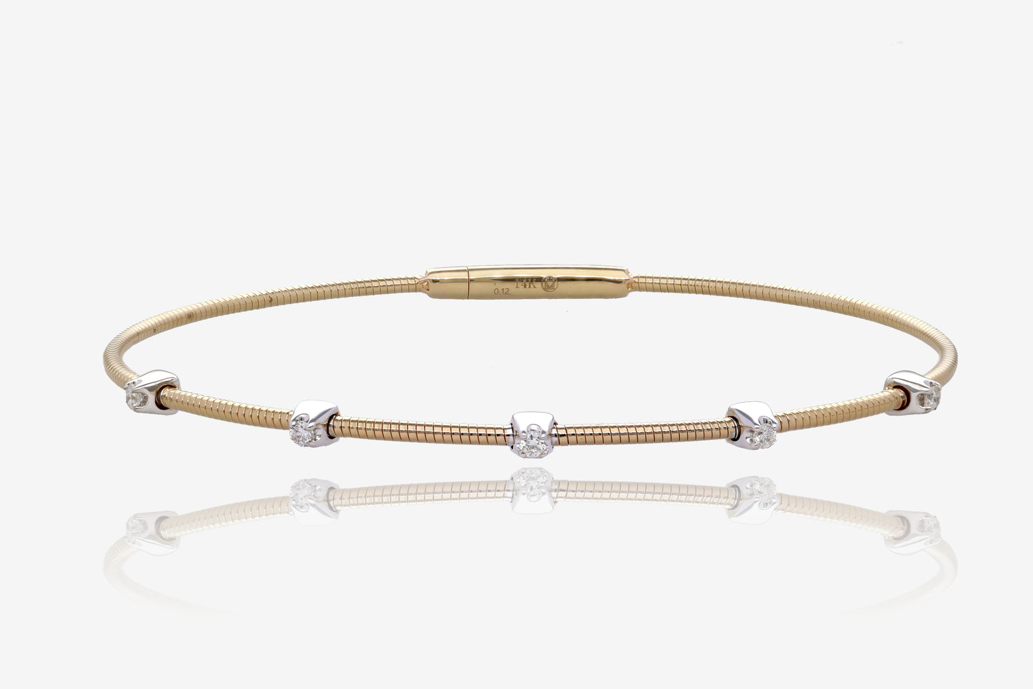 Two Tone Minimal Diamond Flex Bangle in 14K Yellow Gold