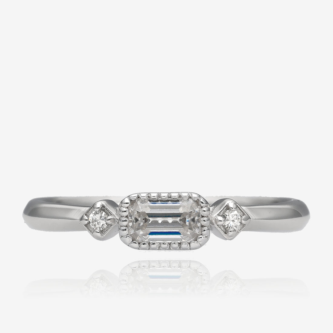 Radiant Elegance Emerald Cut Moissanite Silver Ring