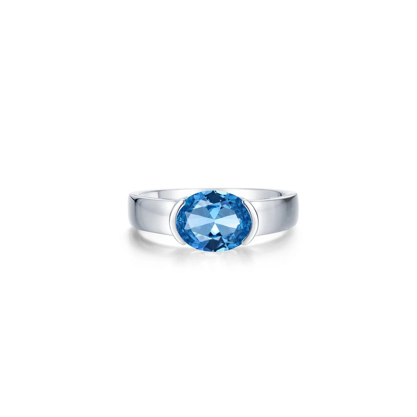 Blue Oval Modernist Solitaire Ring