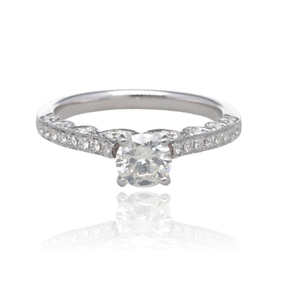 Timeless Grace 14K White Gold Natural Diamond Engagement Ring with Scalloped Gallery and Round Diamond
