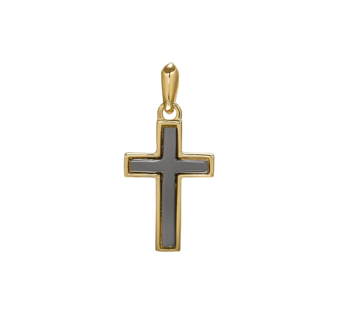 Gold &amp; Silver Tone W/Black Rhodium Cross Pendant Charm