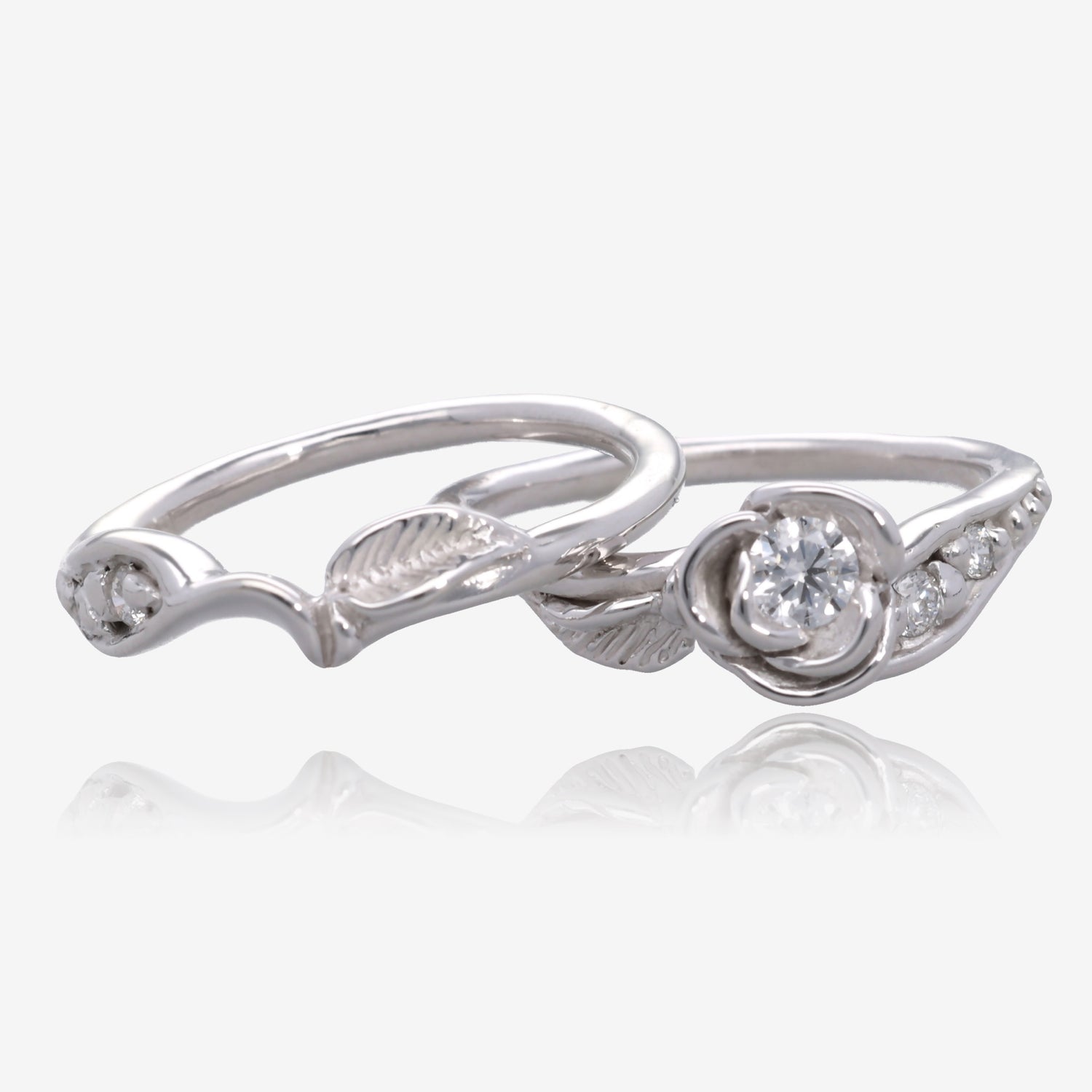 Diamond White Gold Wedding Ring Set, Prize Tea Rose
