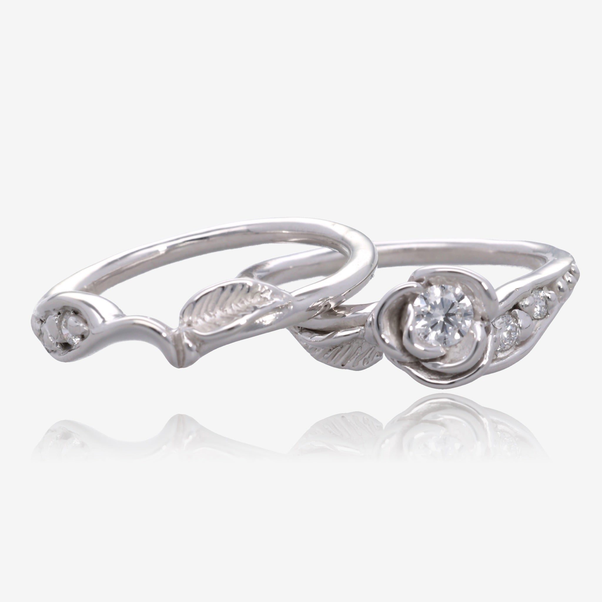 Diamond White Gold Wedding Ring Set, Prize Tea Rose