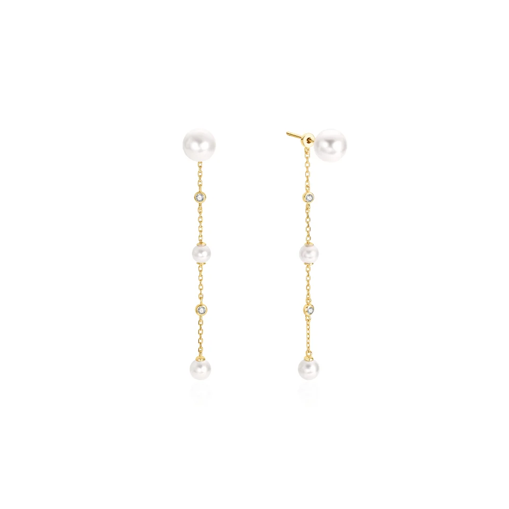 Yellow  Cascade Shell Pearl Station Drop Stud Earrings