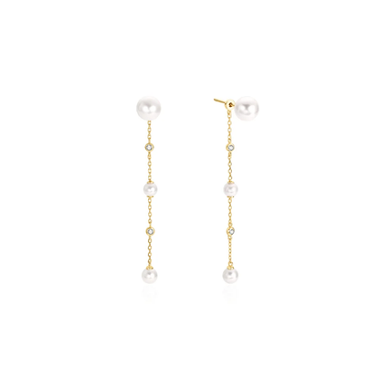 Yellow  Cascade Shell Pearl Station Drop Stud Earrings