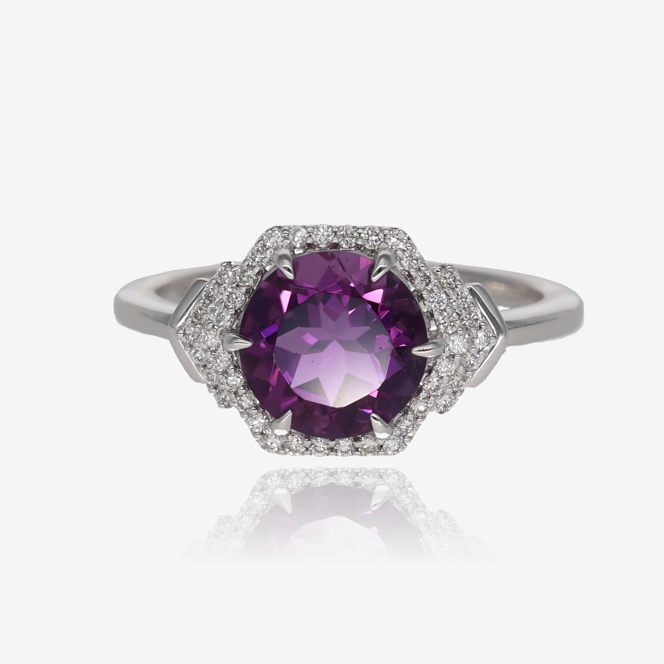 Art Deco Hexagon Amethyst Diamond Accented Ring