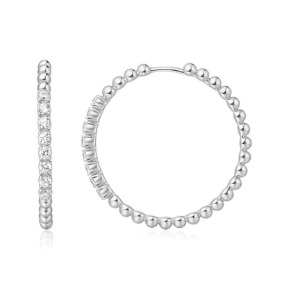 Silver Large Claw Sphere Beaded Hoop Earrings