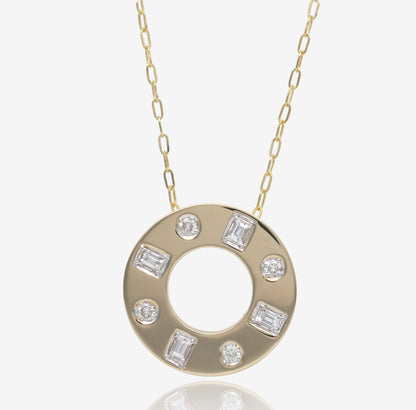 Diamonds in Orbit Pendant in 14K Yellow Gold