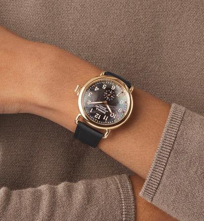SHINOLA Men’s Runwell Black Mother of Pearl Watch Gold Tone