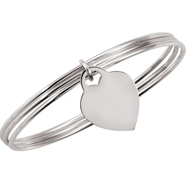 SS Triple Bangle 8&quot; Bracelet with Heart INCL engraving