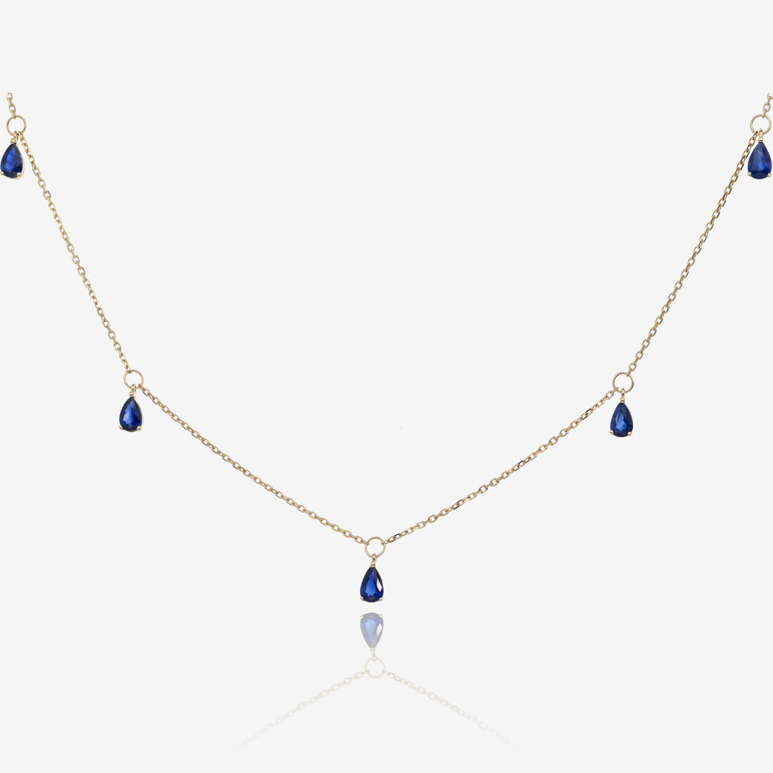 5 Drop Sapphire Necklace in 14k Yellow Gold