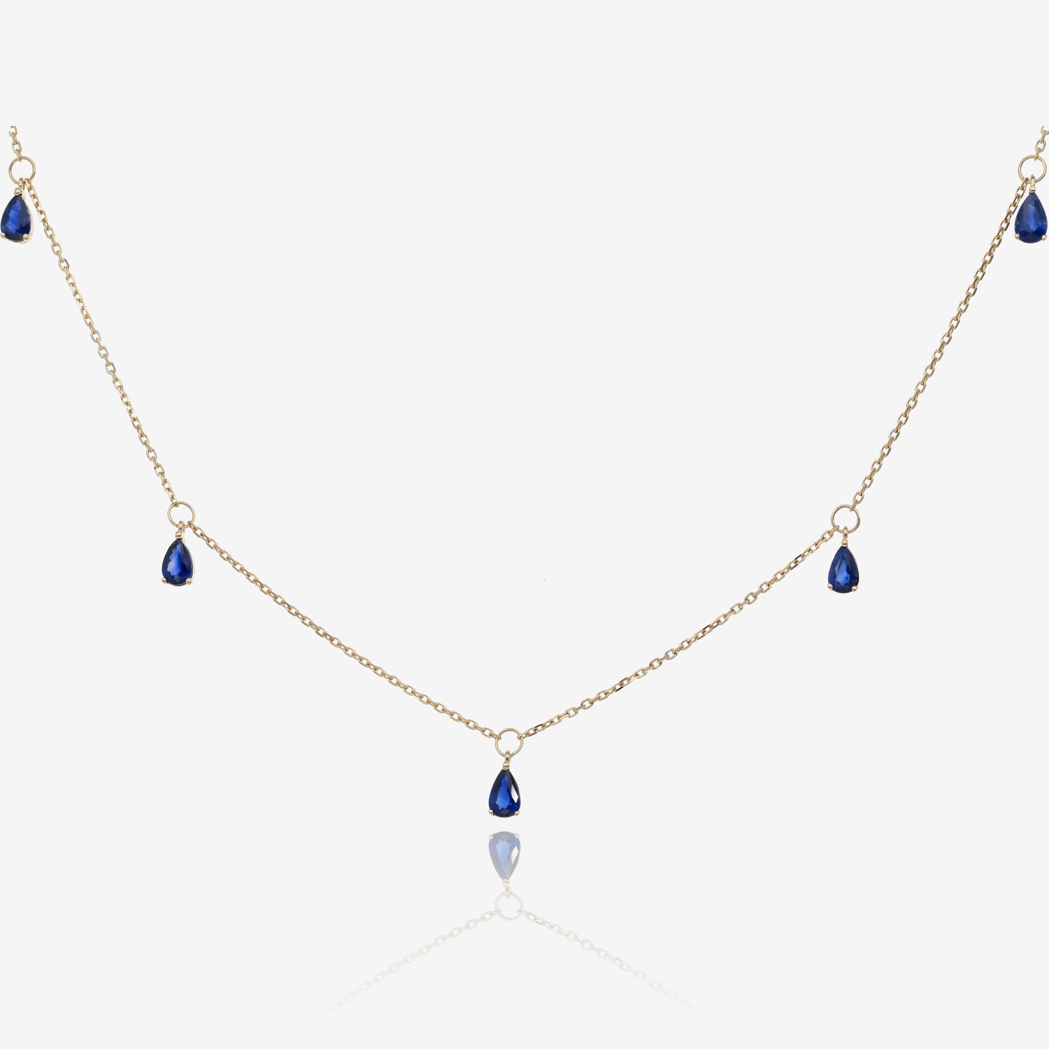 5 Drop Sapphire Necklace in 14k Yellow Gold