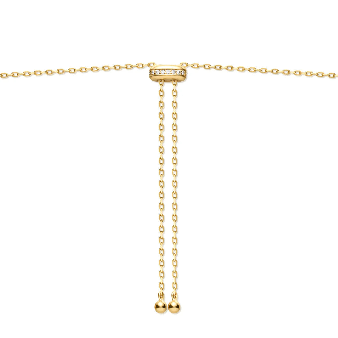 Gold Freshwater Pearl and White Cubic Zirconia Bezel Set Slider Necklace