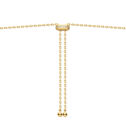 Gold Freshwater Pearl and White Cubic Zirconia Bezel Set Slider Necklace