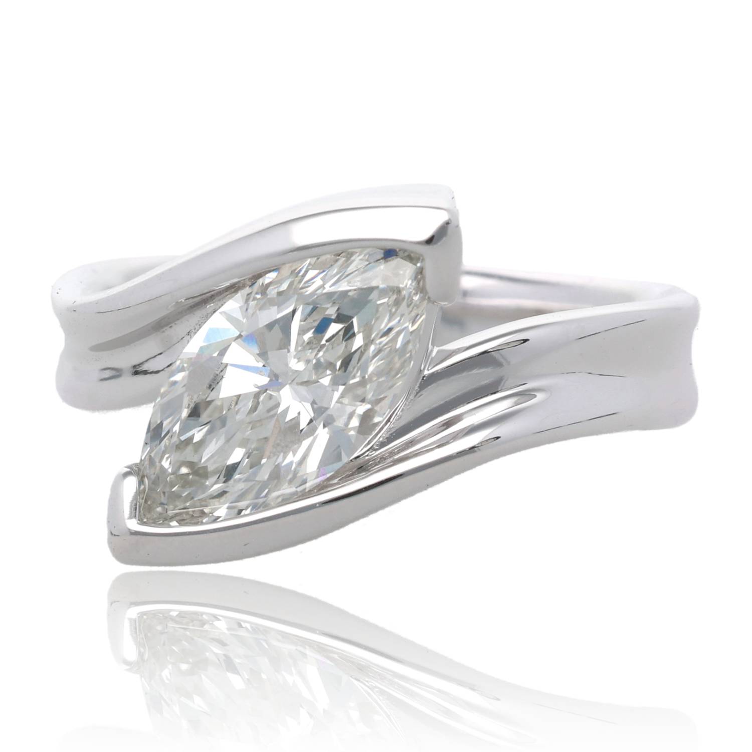 1.55ct Cherished Love Diagonal Marquise Engagement Ring in 14K White Gold
