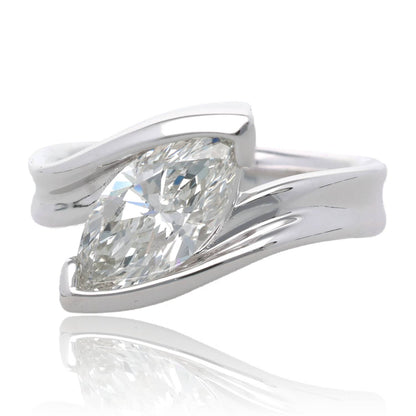 1.55ct Cherished Love Diagonal Marquise Engagement Ring in 14K White Gold