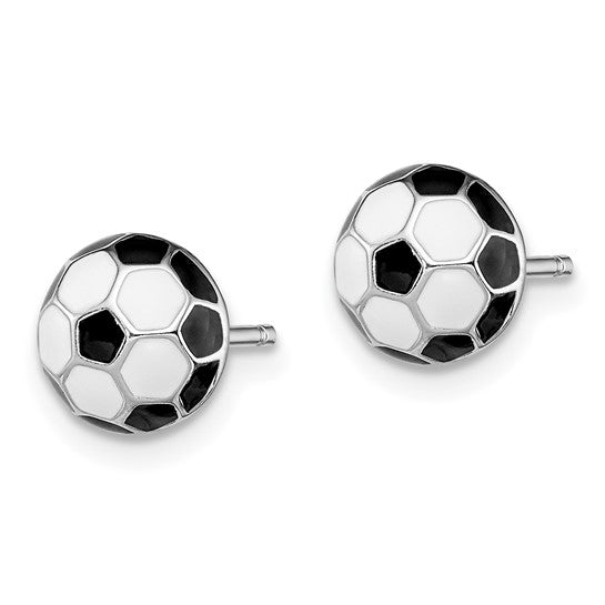 Kickin Soccer Ball Enamel Sterling Silver Earrings