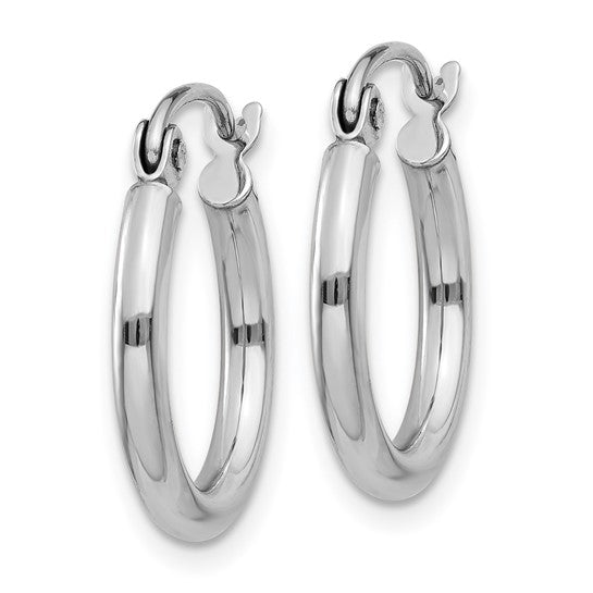 14K White Gold 15mm Polished 2mm Tube Hoop Earrings