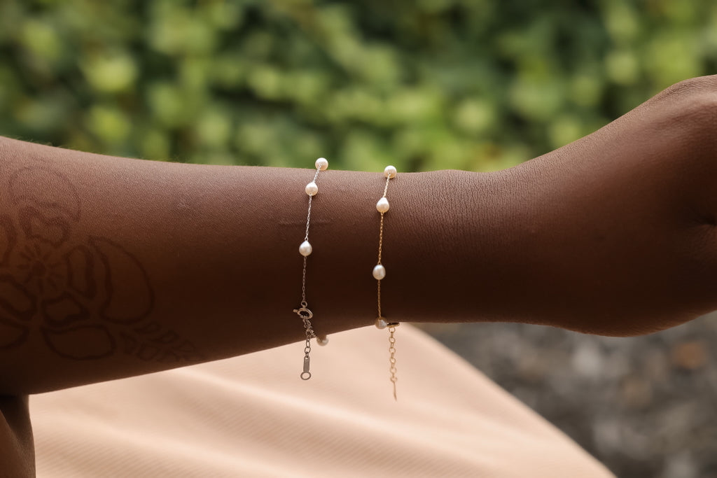 Delicate White Akoya Pearl Station Bracelet