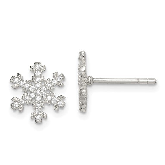 Silver CZ Sparkling Snowflake Stud Earrings
