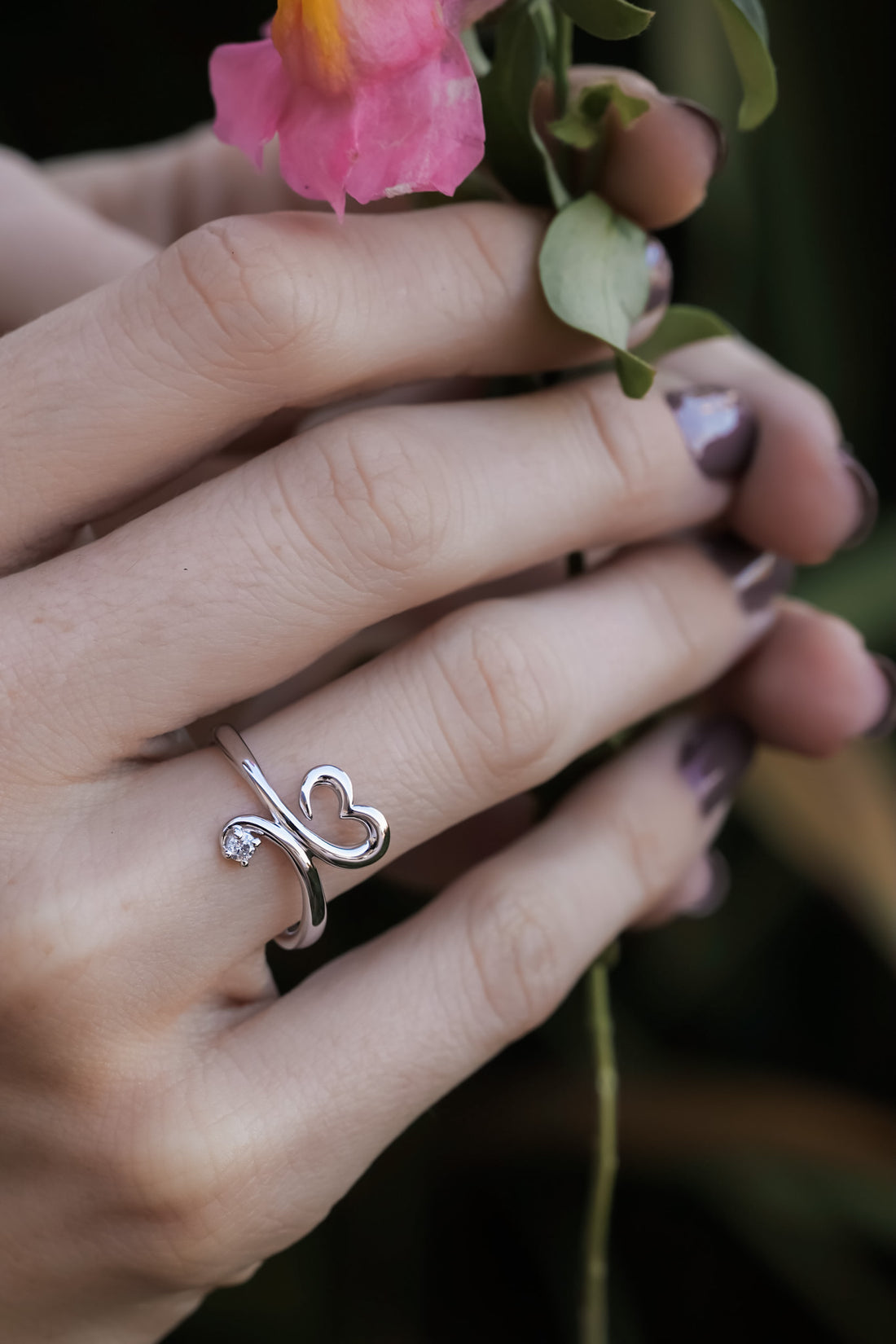.06ct Diamond Silver Heart Freeform Promise Ring