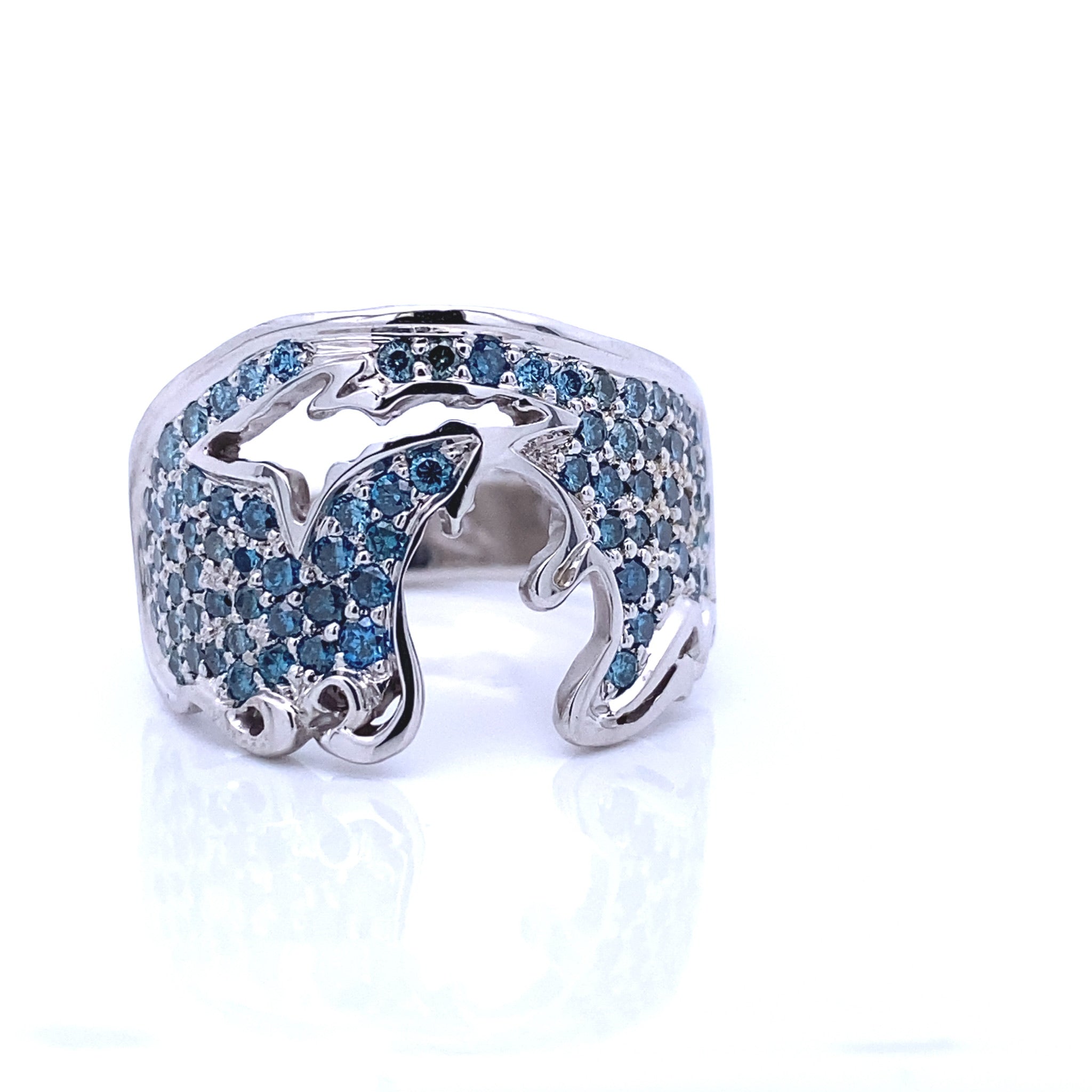 Magnificent Blue Diamond Pave Michigan Coastal Ring