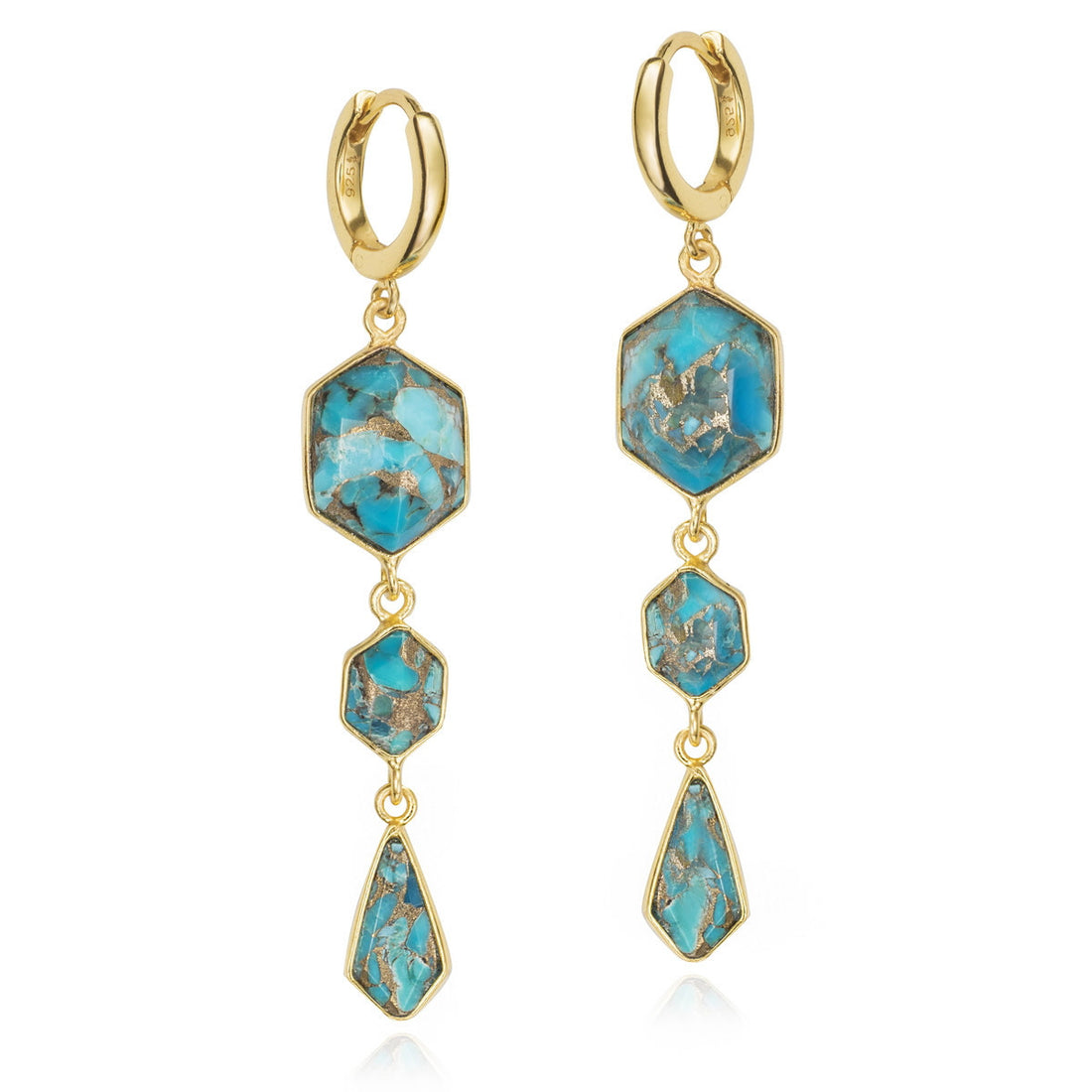 Geo Dangle Multi Turquoise Hoop Dangle Earrings