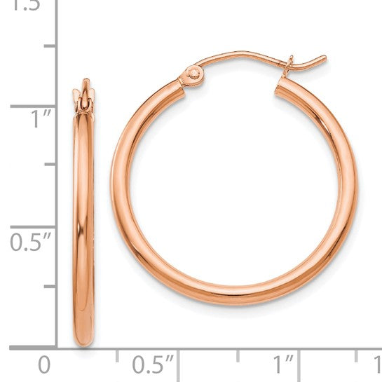 14K Rose Gold 25x2mm Polished Hoop Earrings