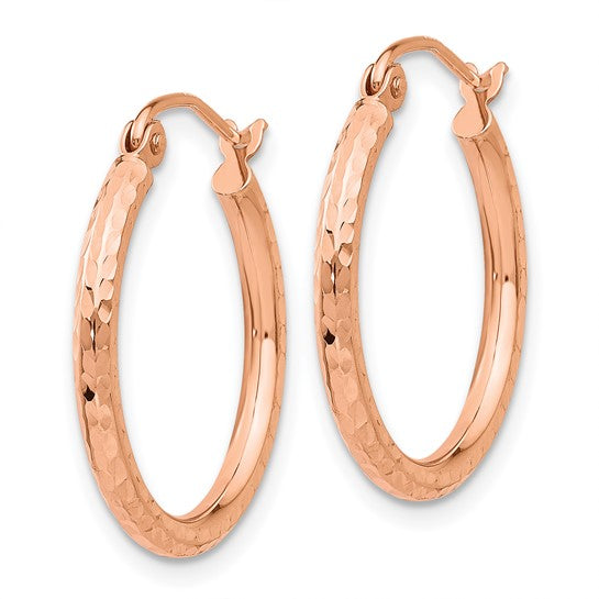 14k Rose Gold Diamond-cut Faceted Hoop Earrings