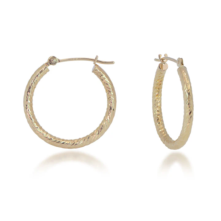14K Yellow Gold Diamond Cut Hoop Earrings