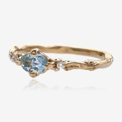 Aquamarine and Diamond Branch Band in Gold