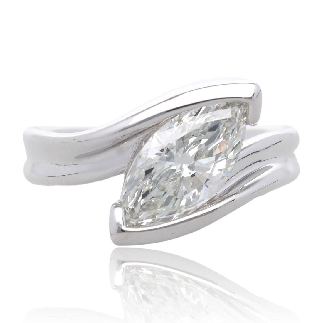 1.55ct Cherished Love Diagonal Marquise Engagement Ring in 14K White Gold
