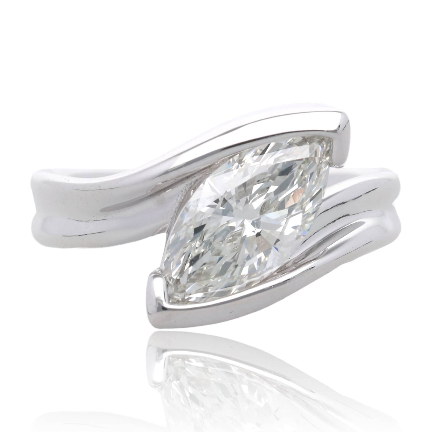 1.55ct Cherished Love Diagonal Marquise Engagement Ring in 14K White Gold