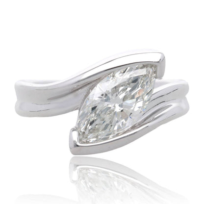 1.55ct Cherished Love Diagonal Marquise Engagement Ring in 14K White Gold