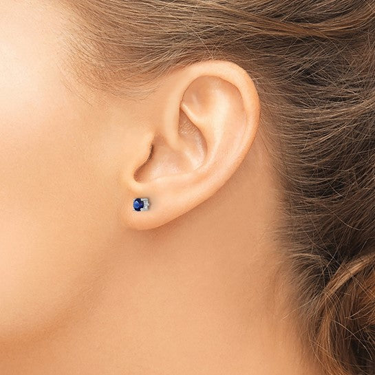 Silver 4mm Round September Birthstone Created Sapphire  Ear Studs