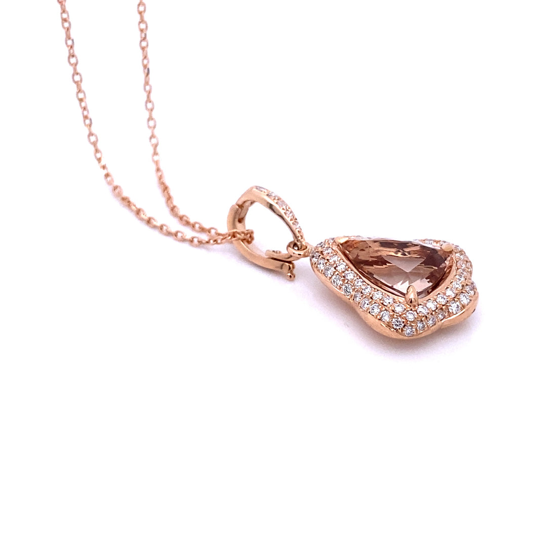 Blushing Morganite Rose Gold Diamond Trillion Pendant