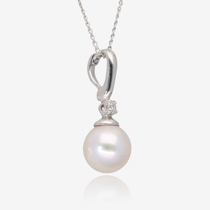 Celestial Glow: Akoya Pearl &amp; Diamond Accent Necklace