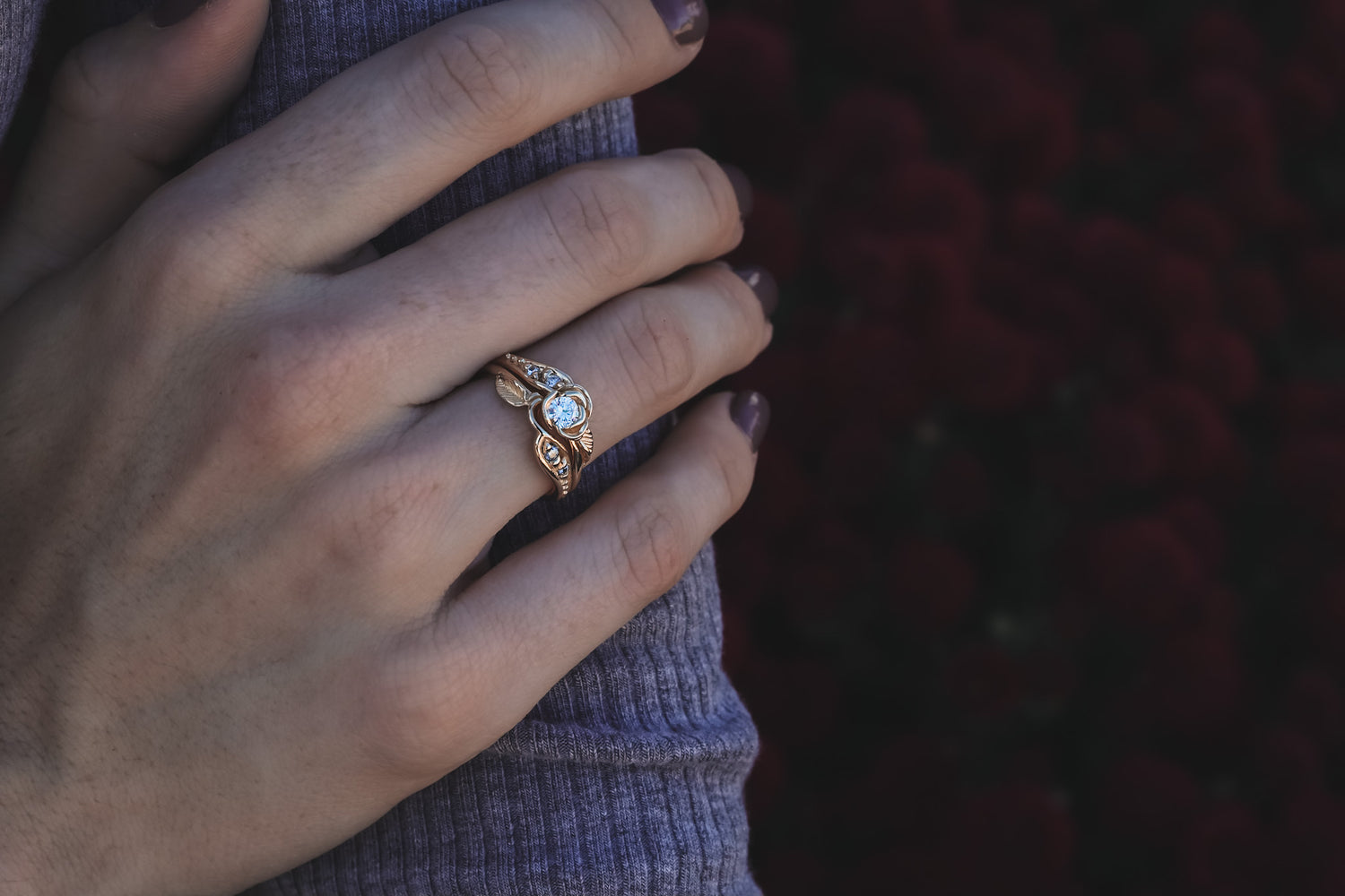 Diamond Yellow Gold Wedding Ring Set, Prize Tea Rose