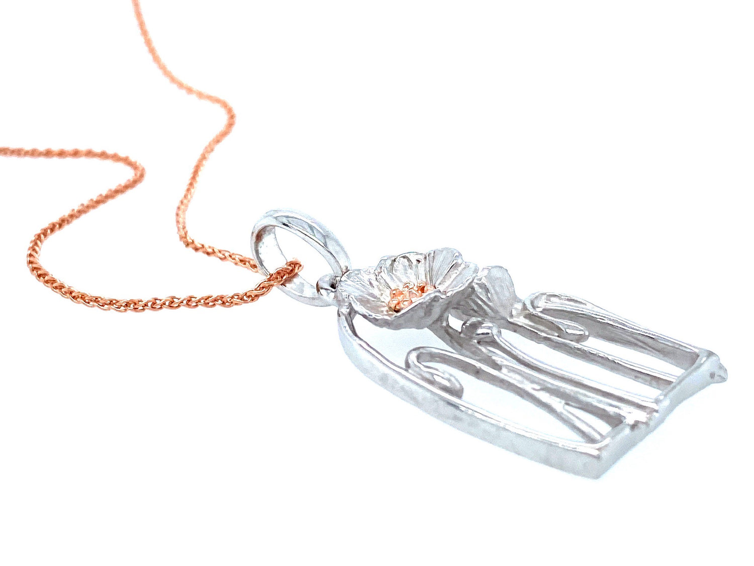 S.S. 14K Rose Gold Poppy Pendant, Art Nouveau