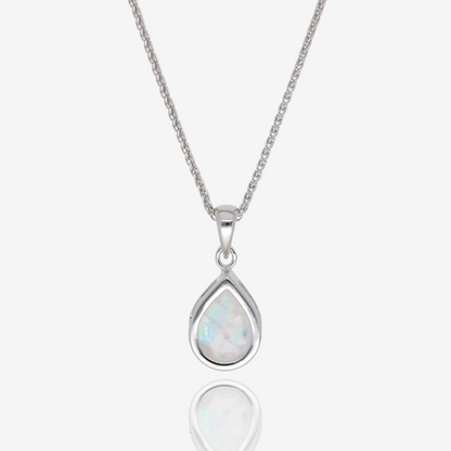 Pear Shaped Rainbow Moonstone Bezel Pendant in Sterling Silver