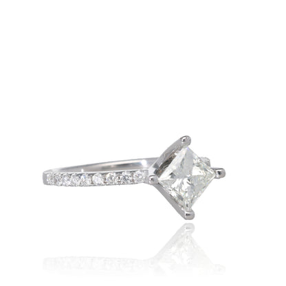 1.18ct Starlight Compass 18K White Gold Princess Cut Natural Diamond Engagement Ring with Pave Band
