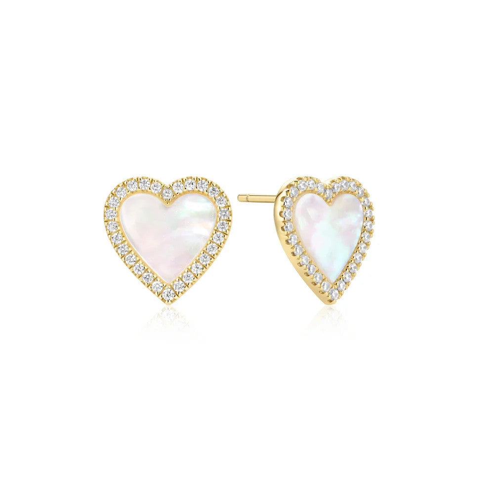 Yellow Mother of Pearl Halo Heart Stud Earrings